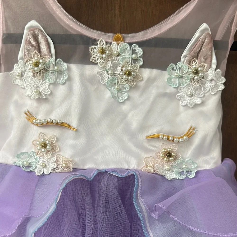Mia Belle Girls Purple and White Unicorn Kids Dress/Dress up/Birthday/Size 6